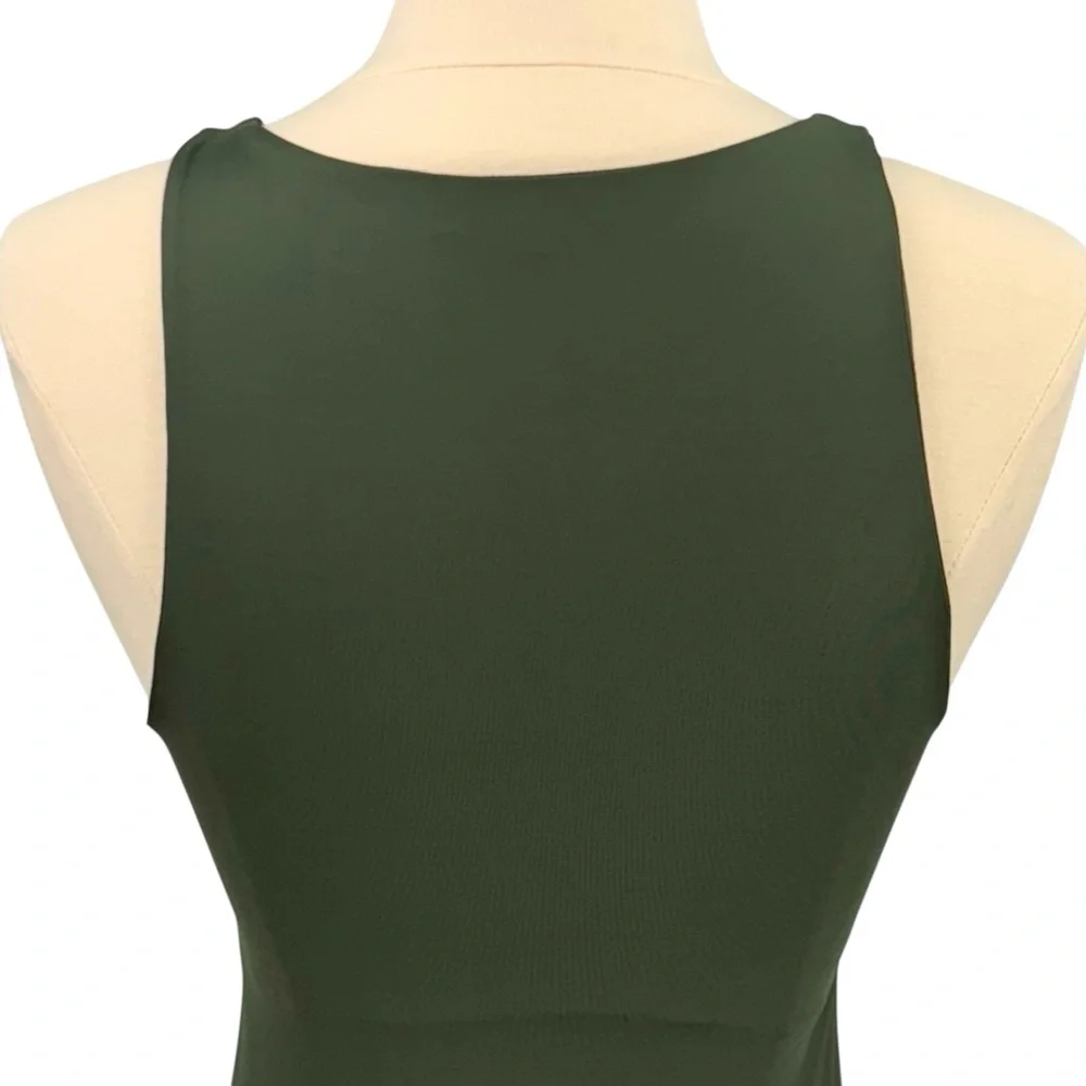 Francesca’s GB Fashion London Army Green High Neck Sleeveless Brief Cut Bodysuit - Picture 10 of 16